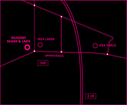 Kart til bilhuset på Forus
